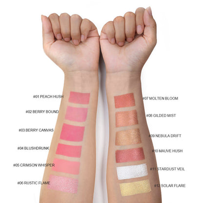 12-Color Baked Blush Mixed-Shade Palette Matte & Shimmer Long-Lasting Vegan