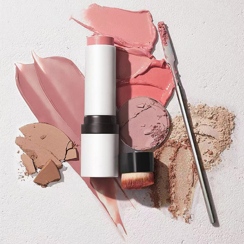 5 Color Cream Blush Stick Double-Ended Blusher With Brush Waterproof Long Lasting