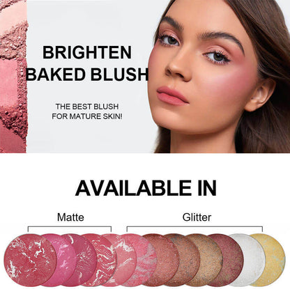 12-Color Baked Blush Mixed-Shade Palette Matte & Shimmer Long-Lasting Vegan