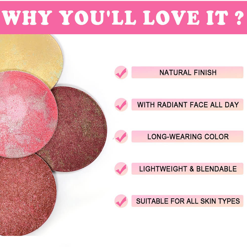 12-Color Baked Blush Mixed-Shade Palette Matte & Shimmer Long-Lasting Vegan