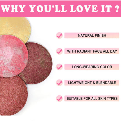 12-Color Baked Blush Mixed-Shade Palette Matte & Shimmer Long-Lasting Vegan