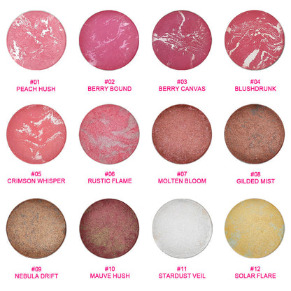 12-Color Baked Blush Mixed-Shade Palette Matte & Shimmer Long-Lasting Vegan