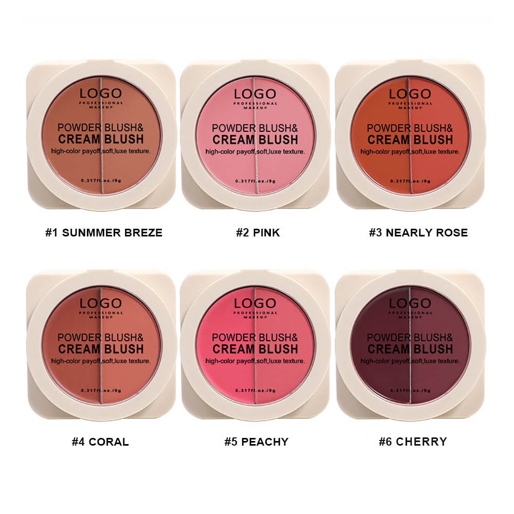 6-Color 2-in-1 Blusher Cream Blush Palette Long-Lasting High Pigment Waterproof