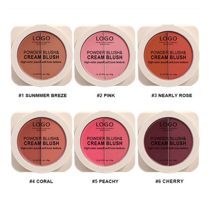 6-Color 2-in-1 Blusher Cream Blush Palette Long-Lasting High Pigment Waterproof