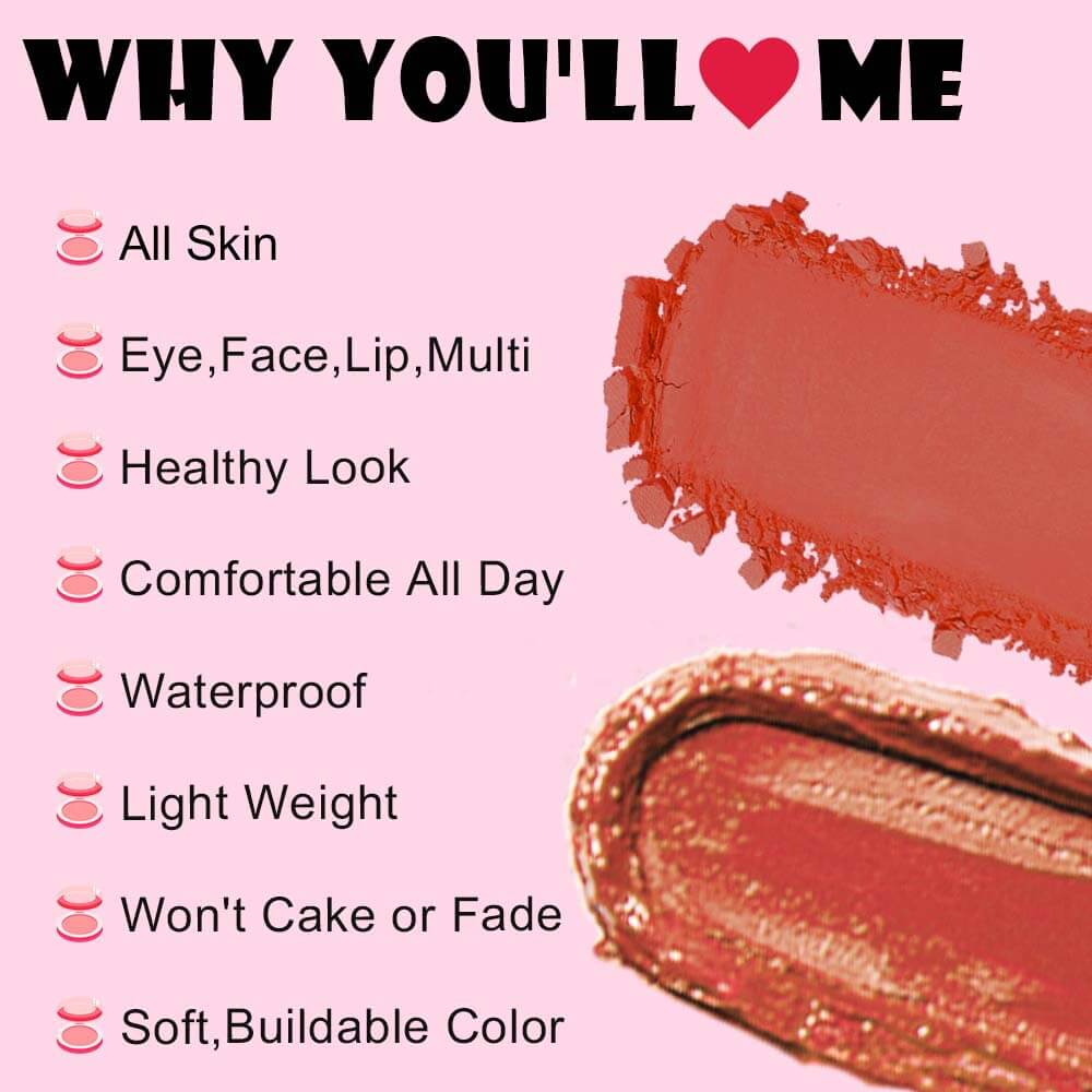 6-Color 2-in-1 Blusher Cream Blush Palette Long-Lasting High Pigment Waterproof