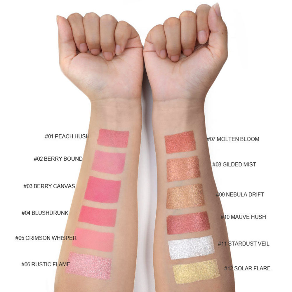 12-Color Baked Blush Mixed-Shade Palette Matte & Shimmer Long-Lasting Vegan