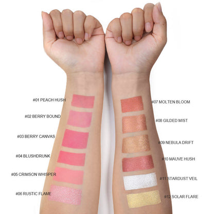 12-Color Baked Blush Mixed-Shade Palette Matte & Shimmer Long-Lasting Vegan