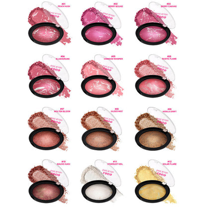 12-Color Baked Blush Mixed-Shade Palette Matte & Shimmer Long-Lasting Vegan