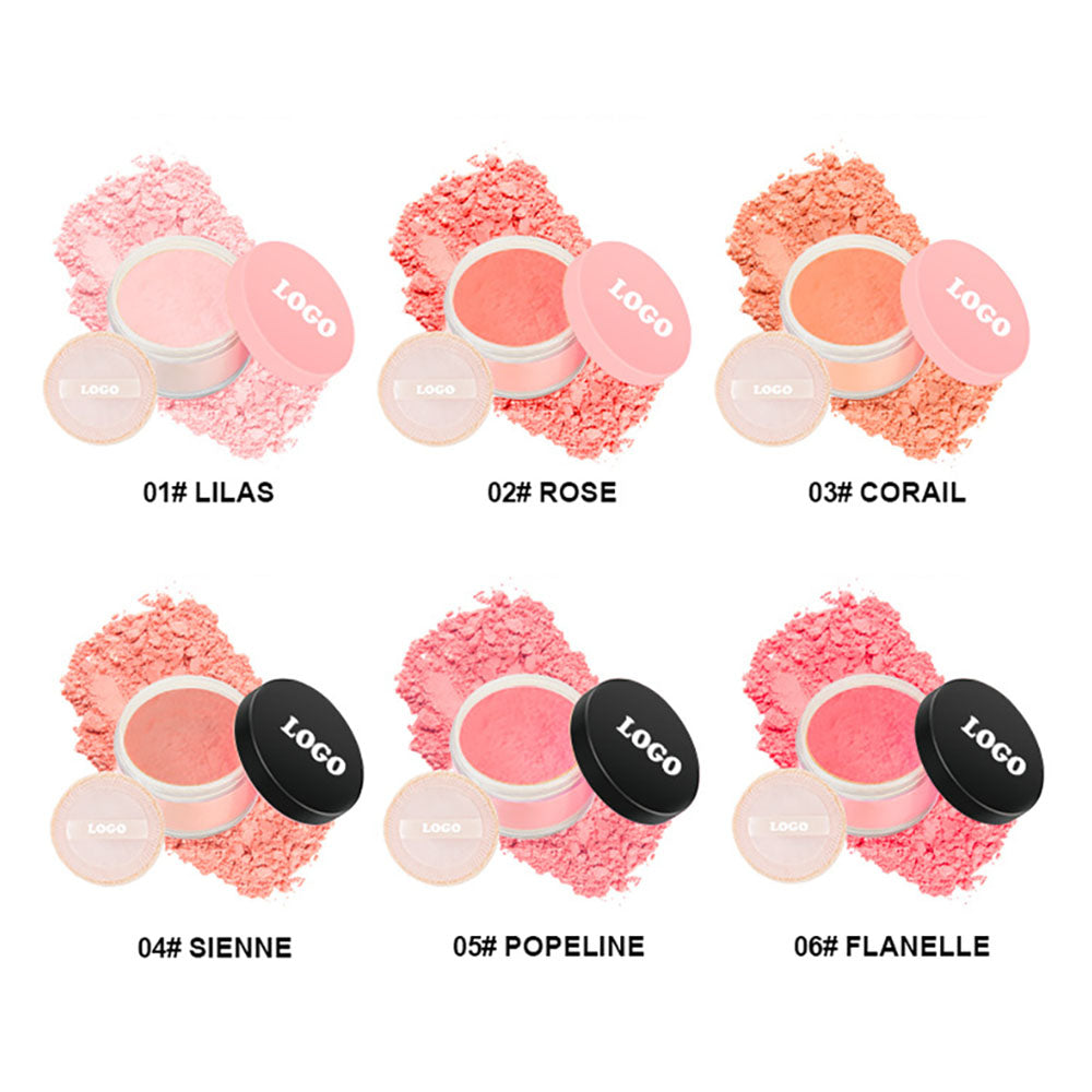 6-Color Blush Loose Powder Oil-Control Long-Lasting Waterproof Non-Caking Vegan