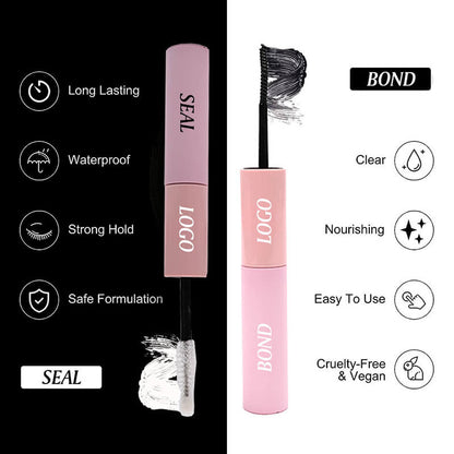 Double-ended mascara and eyelash glue bond seal waterproof strong glue