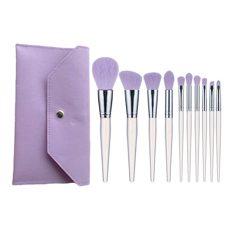 Ensemble de 10 pinceaux de maquillage avec pochette, pinceaux violets doux, vente en gros