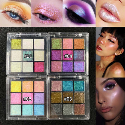 New 9 Color Chameleon Eyeshadow Palette Glitter Holographic Pearlescent Vegan
