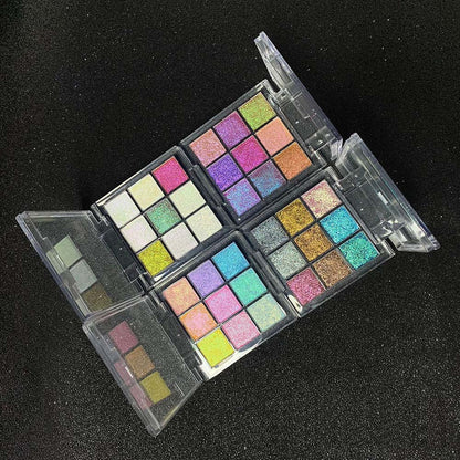 New 9 Color Chameleon Eyeshadow Palette Glitter Holographic Pearlescent Vegan