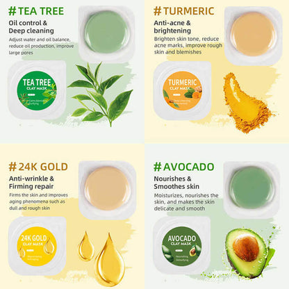 Clay mask kit cleansing mask face mask turmeric green tea anti-acne hydrating
