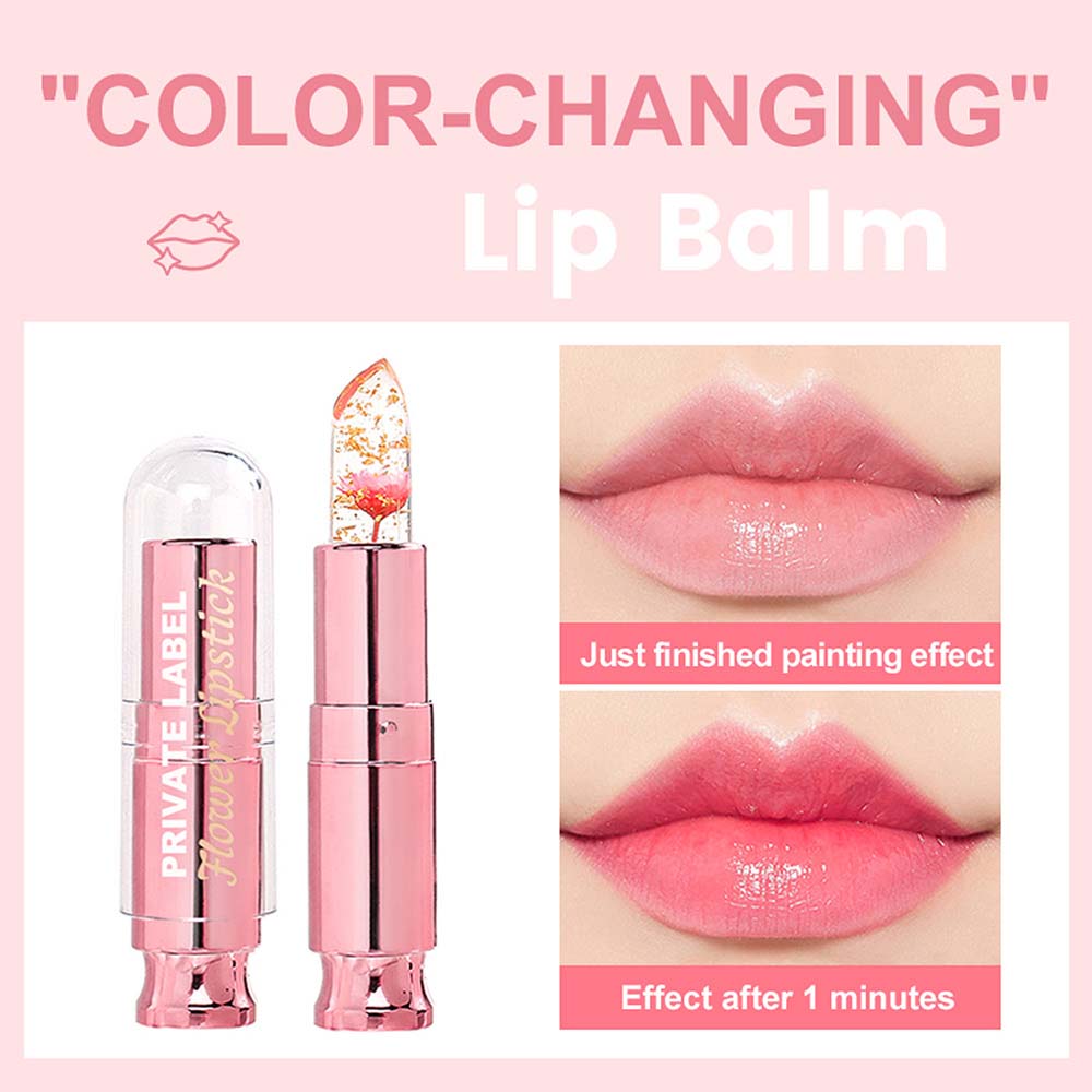 5 Color Flower Lip Balm Temperature Change Color Lipstick Vegan No Logo