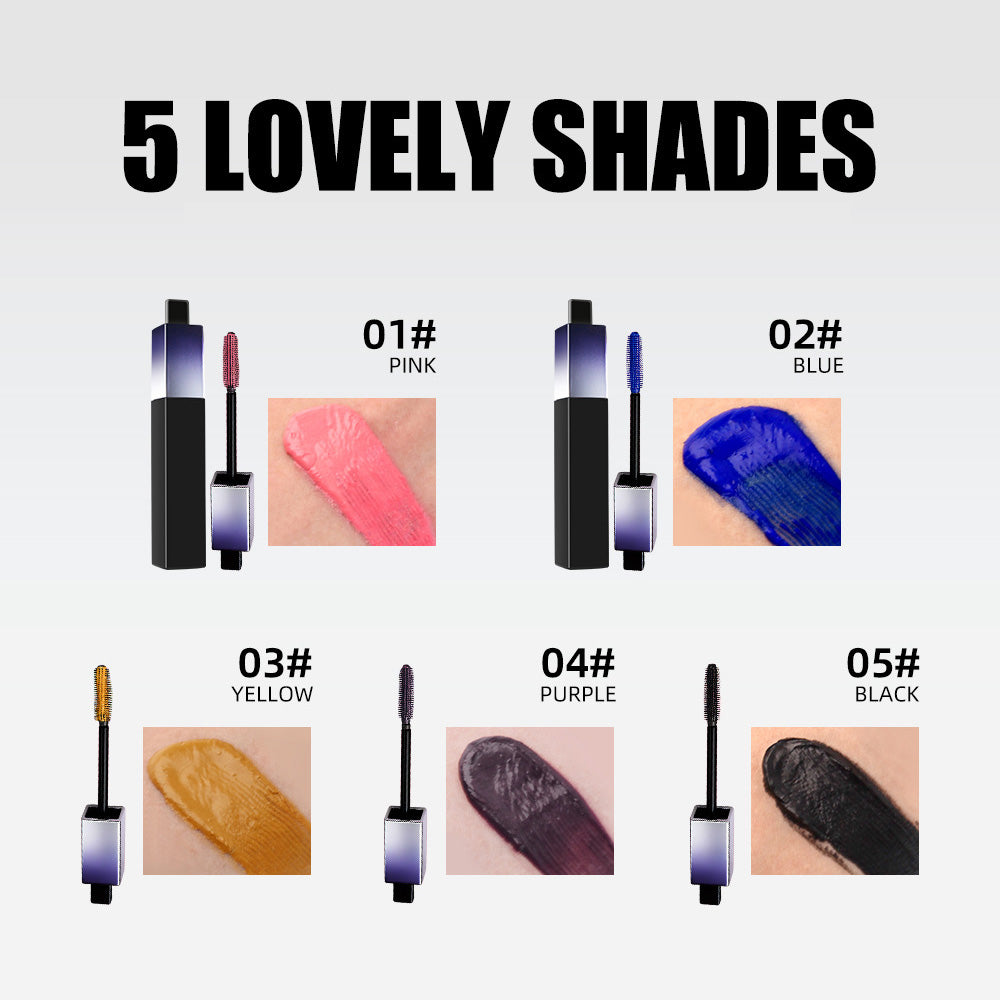 5-color Colored Mascara With Flexible Silicone Brush Head Long Curled Waterproof