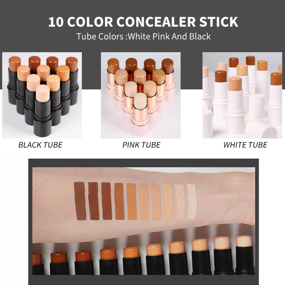 10 color concealer stick waterproof high pigment full coverage black tube