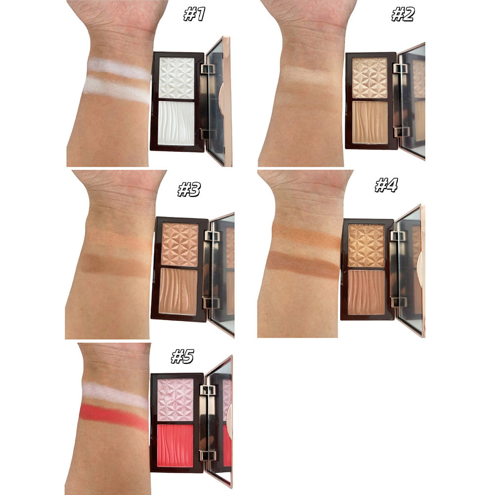 5 Color 2-In-1 Contour Highlighter Blush Palette Pearlescent Powder Vegan