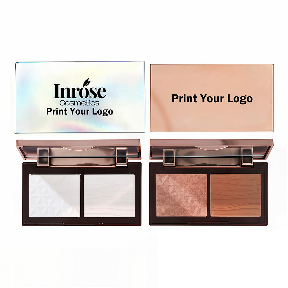 5 Color 2-In-1 Contour Highlighter Blush Palette Pearlescent Powder Vegan
