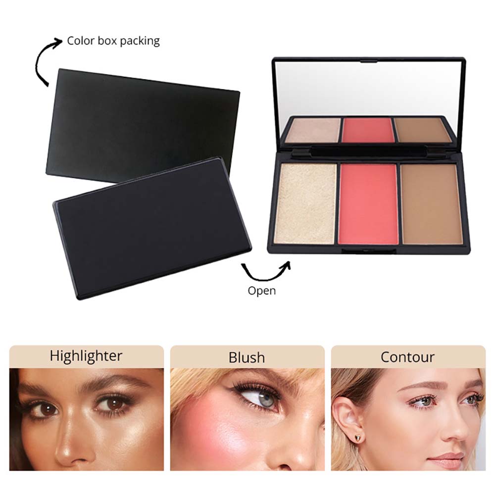 3-In-1 Contour Blush Highlighter Palette High Pigmented Docile Nature No Logo