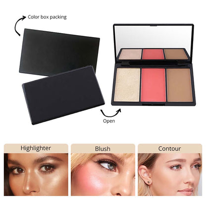 3-In-1 Contour Blush Highlighter Palette High Pigmented Docile Nature No Logo