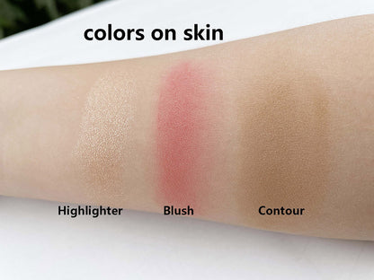 3-In-1 Contour Blush Highlighter Palette High Pigmented Docile Nature No Logo