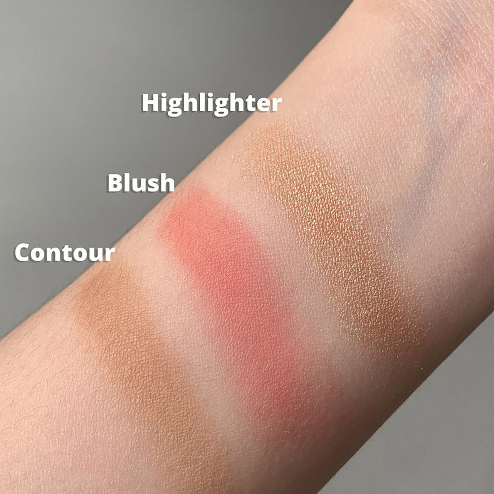 3-In-1 Contour Blush Highlighter Palette High Pigmented Docile Nature No Logo