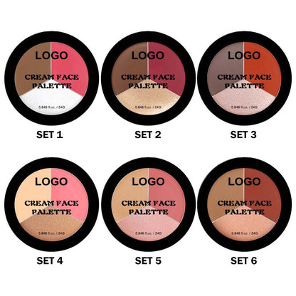 3-in-1 Multi-Shade Palette Highlighter & Contour & Blush Long-Lasting High Pigment