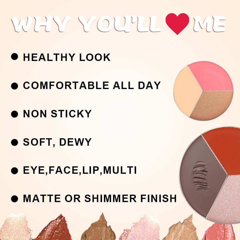 3-in-1 Multi-Shade Palette Highlighter & Contour & Blush Long-Lasting High Pigment