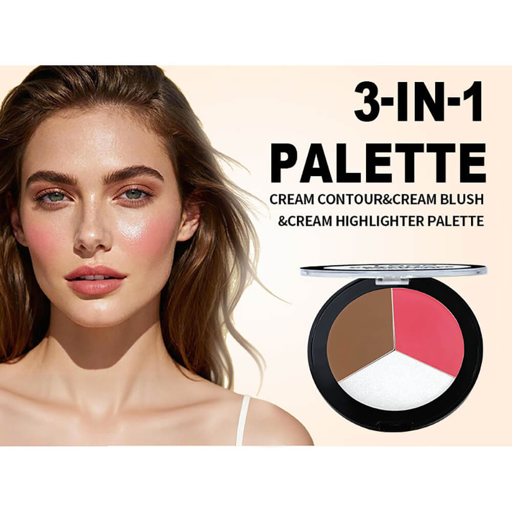 3-in-1 Multi-Shade Palette Highlighter & Contour & Blush Long-Lasting High Pigment
