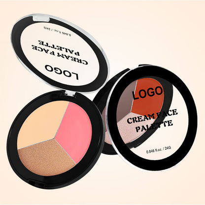 3-in-1 Multi-Shade Palette Highlighter & Contour & Blush Long-Lasting High Pigment