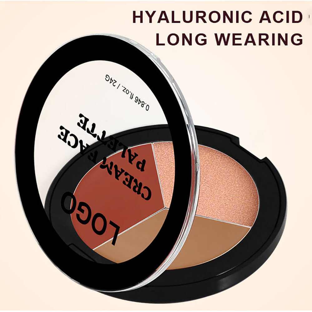 3-in-1 Multi-Shade Palette Highlighter & Contour & Blush Long-Lasting High Pigment