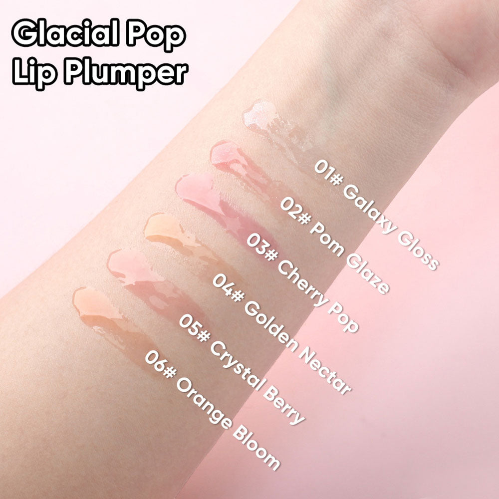 6-Shade "Ice Bomb" Plumping Lip Oil Cooling Dewy Lip Gloss Zinc Alloy Applicator