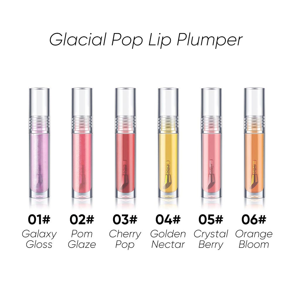 6-Shade "Ice Bomb" Plumping Lip Oil Cooling Dewy Lip Gloss Zinc Alloy Applicator