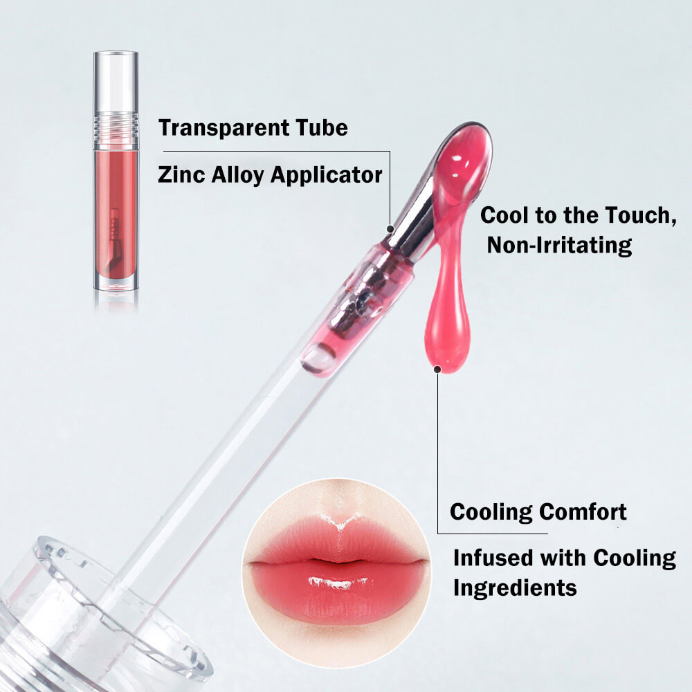 6-Shade "Ice Bomb" Plumping Lip Oil Cooling Dewy Lip Gloss Zinc Alloy Applicator