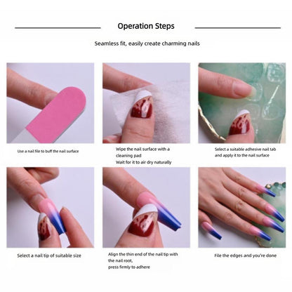Cute Little Lamb Fake Nails Long Wearable Nail Art Oval-shaped Nail Stickers Manicure