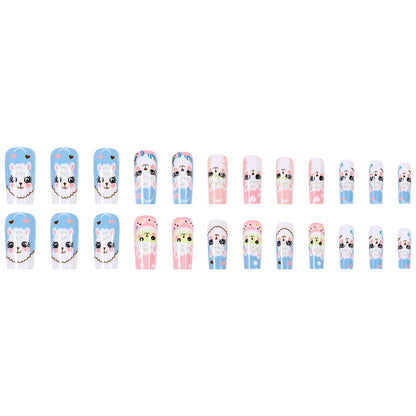 Cute Little Lamb Fake Nails Long Wearable Nail Art Oval-shaped Nail Stickers Manicure