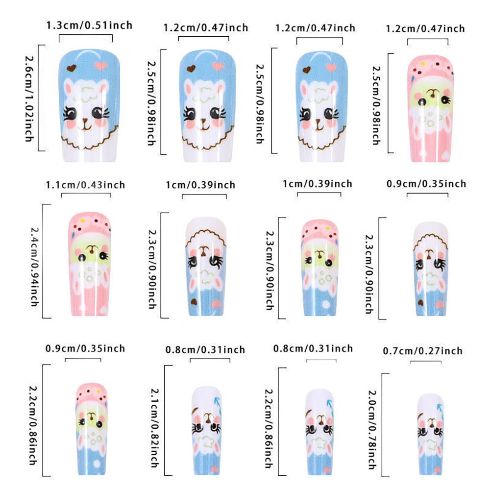 Cute Little Lamb Fake Nails Long Wearable Nail Art Oval-shaped Nail Stickers Manicure