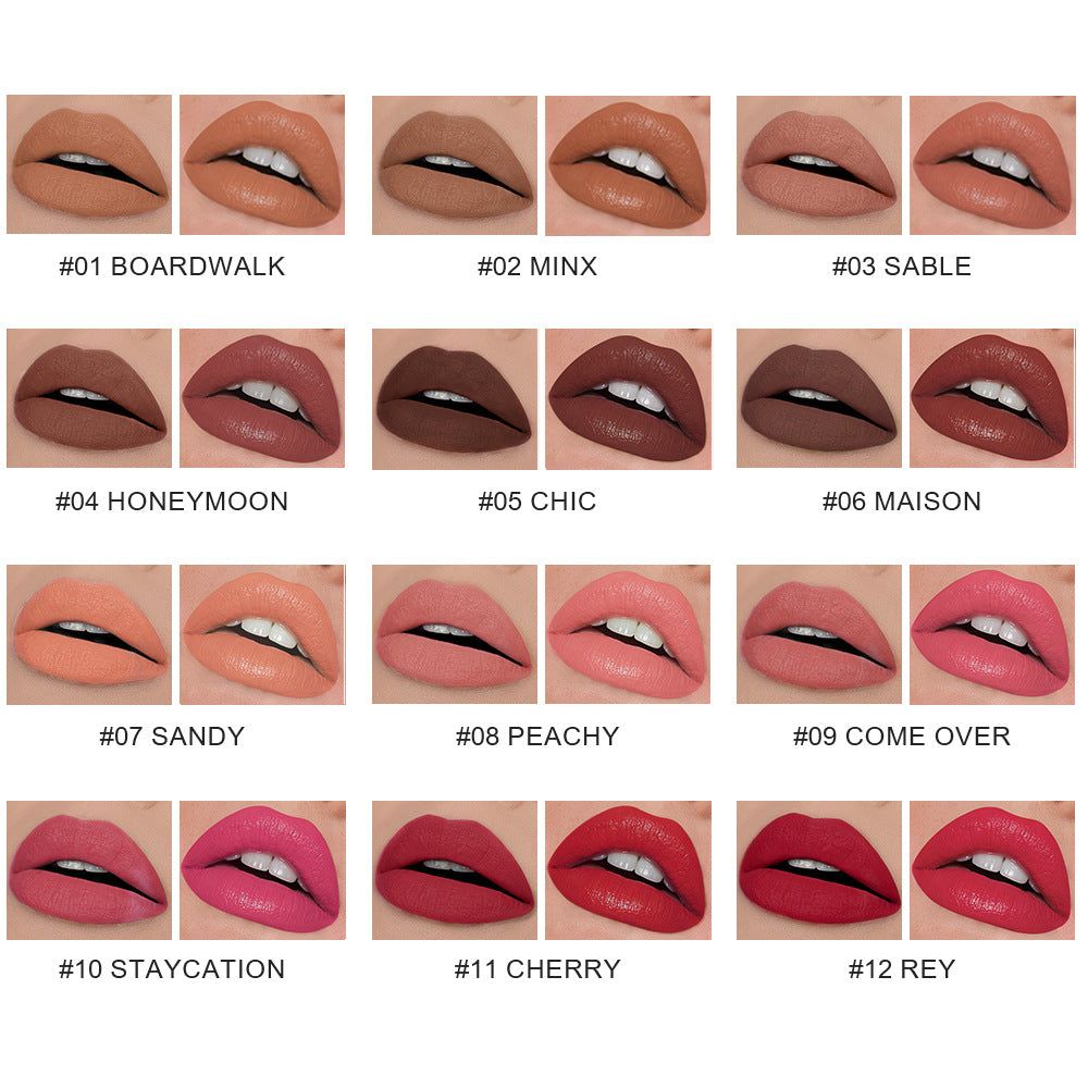 12-Color 2-in-1 Matte & Moisturizing Lipstick Dual Long-Lasting Non-sticky