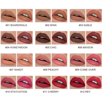 12-Color 2-in-1 Matte & Moisturizing Lipstick Dual Long-Lasting Non-sticky