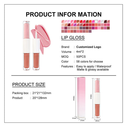 27-Color 2-in-1 DUO Lip Gloss Nude Shimmer with Double Heads Hot Selling