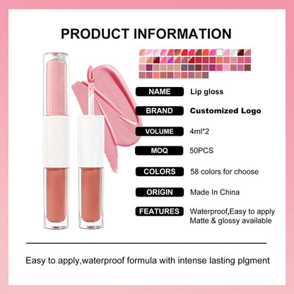 27-Color 2-in-1 DUO Lip Gloss Nude Shimmer with Double Heads Hot Selling