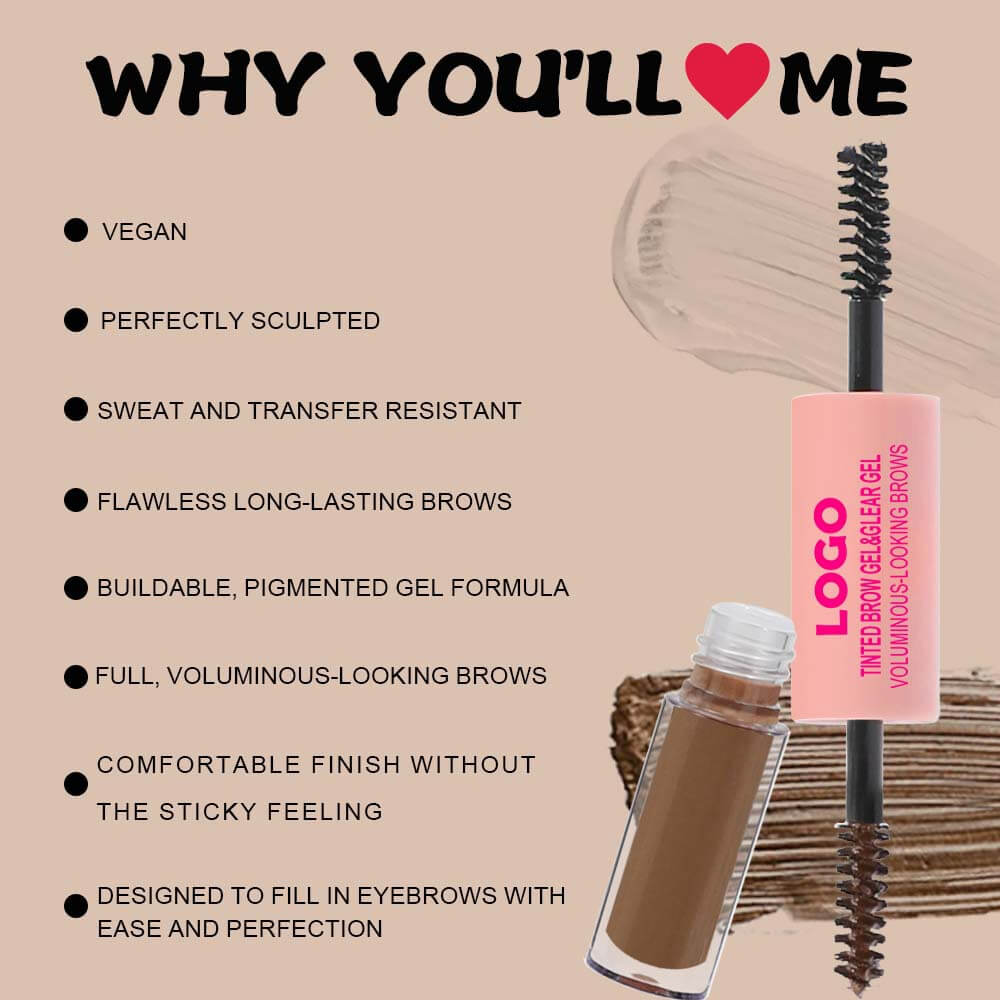 4-Color 2-in-1 Transparent Brow Gel Waterproof Long-Lasting Brow Mascara