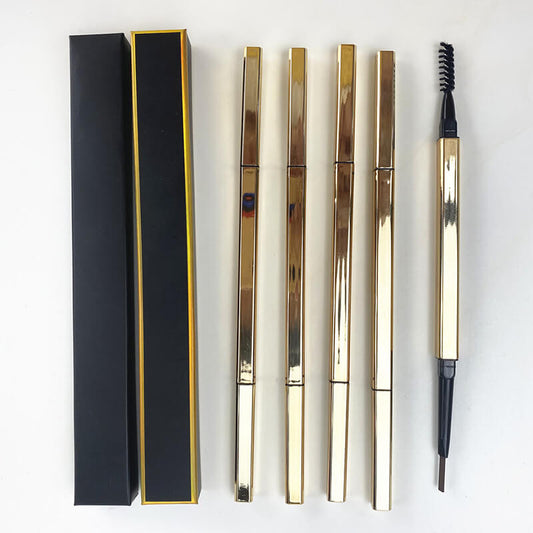 5 color gold eyebrow pencil with brush waterproof triangular rotating