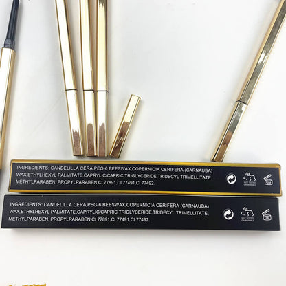 5 color gold eyebrow pencil with brush waterproof triangular rotating