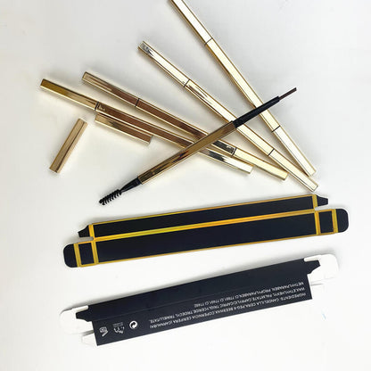 5 color gold eyebrow pencil with brush waterproof triangular rotating