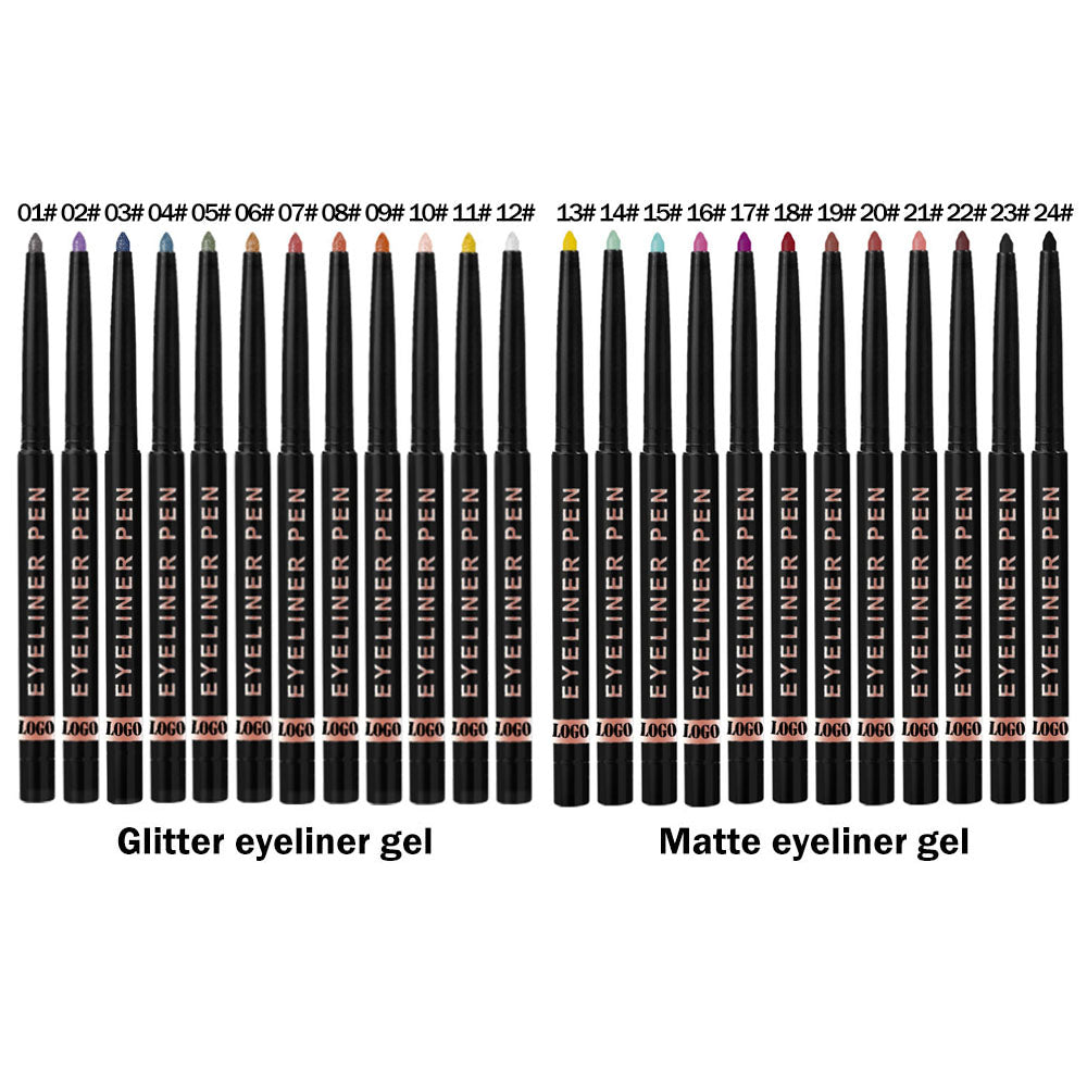 24-Color Eyeliner Gel Matte & Shimmer Waterproof High Pigmented Long-Lasting