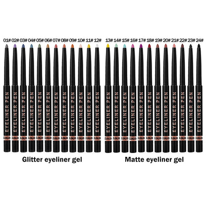 24-Color Eyeliner Gel Matte & Shimmer Waterproof High Pigmented Long-Lasting