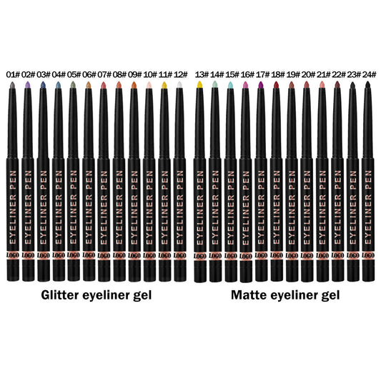 24-Color Eyeliner Gel Matte & Shimmer Waterproof High Pigmented Long-Lasting