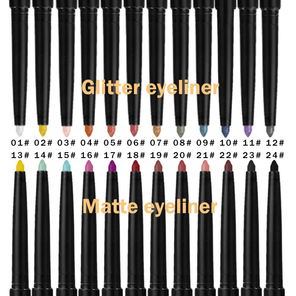 24-Color Eyeliner Gel Matte & Shimmer Waterproof High Pigmented Long-Lasting